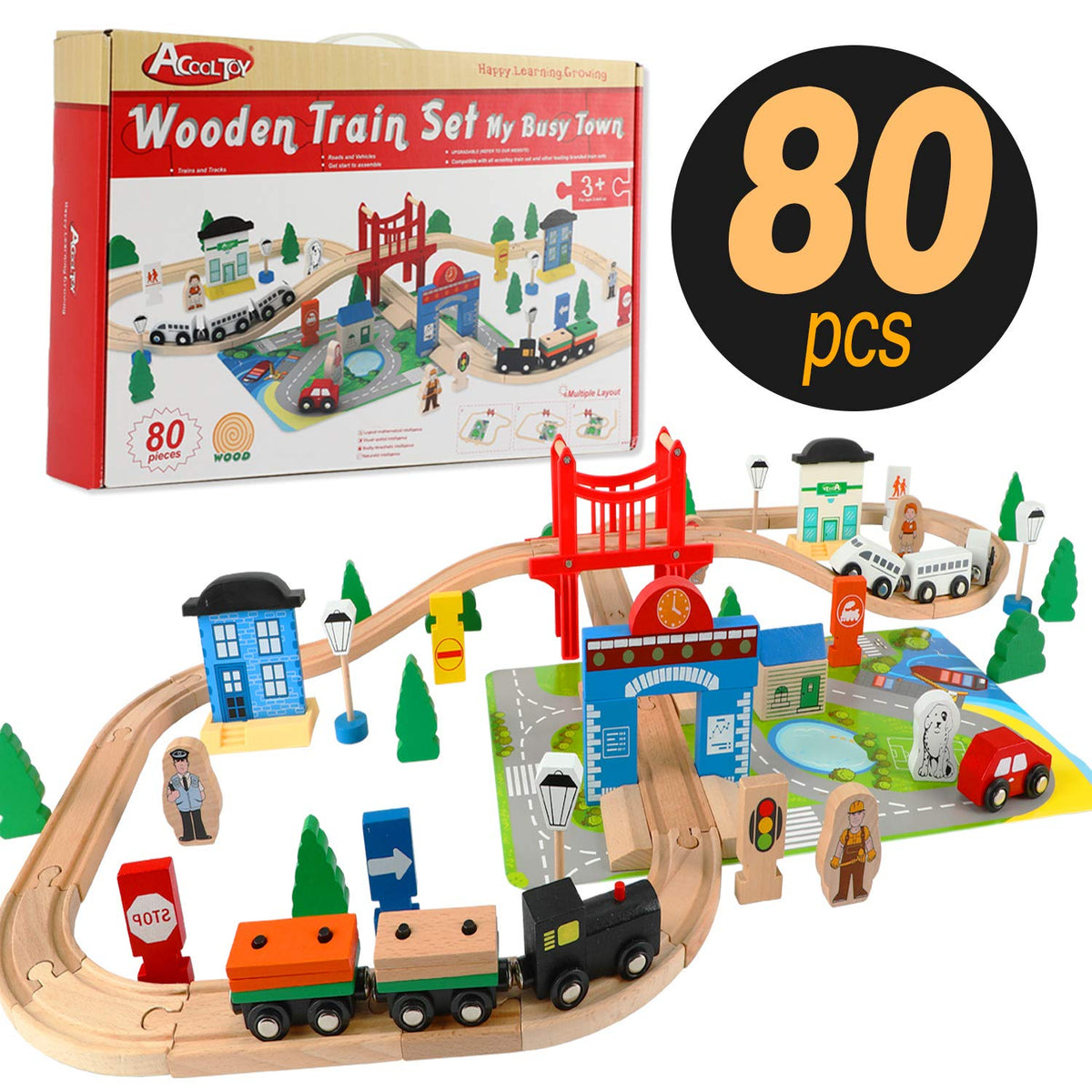 Town Train Track Building Set Wooden Train Toys for Kids – TheToddly