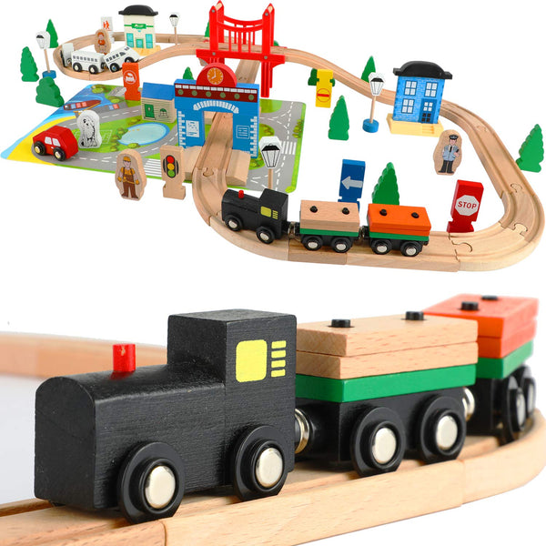 Town Train Track Building Set Wooden Train Toys for Kids – TheToddly